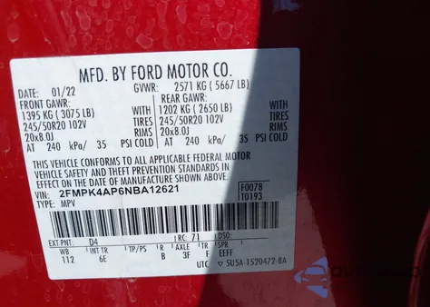 2022 Ford Edge St z USA, uszkodzony, nr VIN 2FMPK4AP6NBA12621